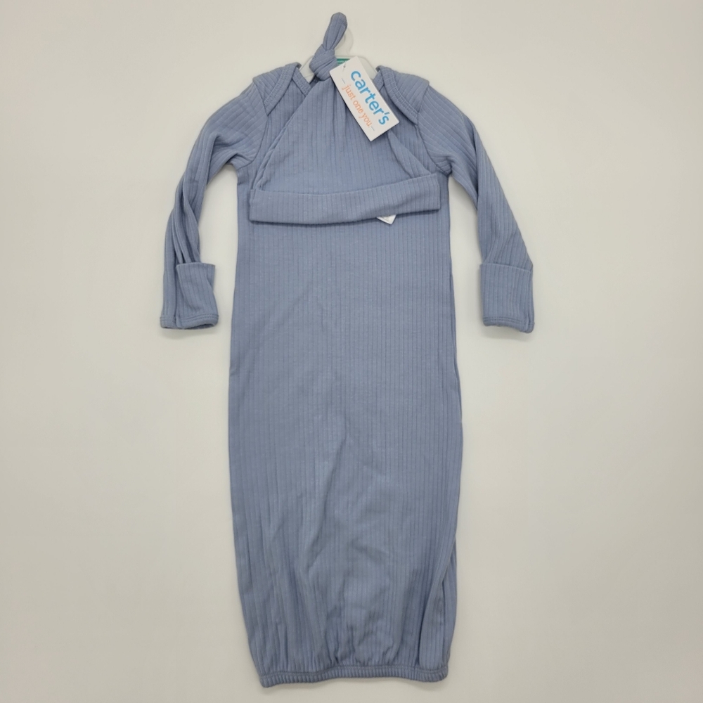 Carter's Just One You Blue Baby Gown Hat Set Rib Knit Cotton Blend Size 3mo NEW